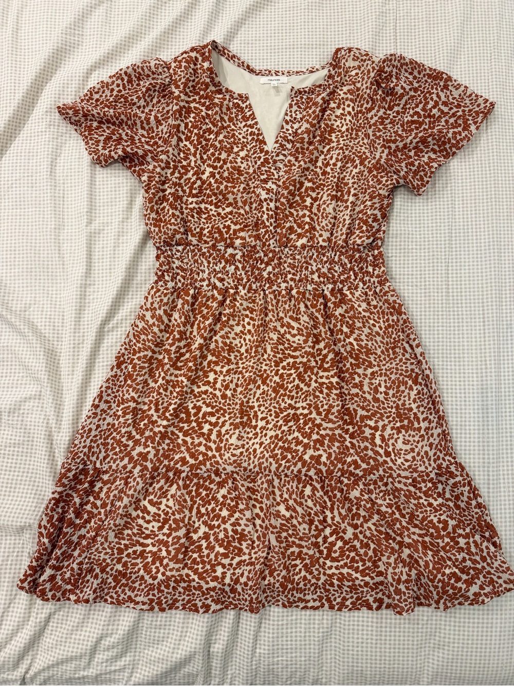 Maurices Rust and White Short Sleeve Smocked Waist Dress
